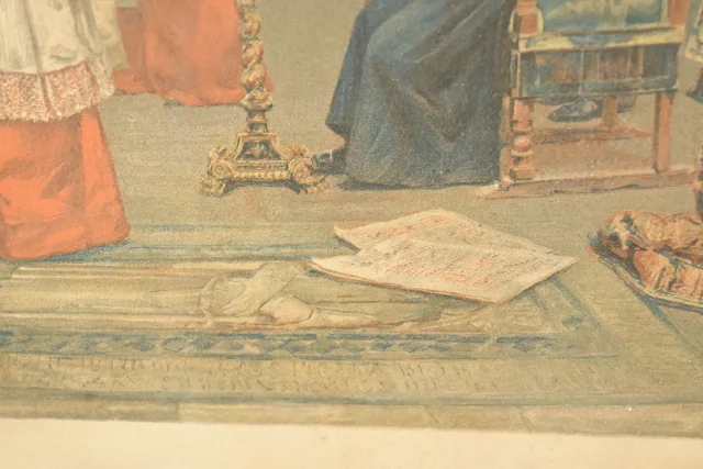 Estampe Titrée « Une Leçon de Plein Chant » d’après J. Gallegos y Arnosa – Début XXe