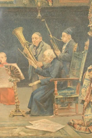 Estampe Titrée « Une Leçon de Plein Chant » d’après J. Gallegos y Arnosa – Début XXe