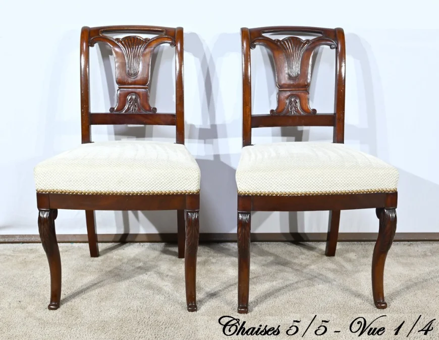 Suite de 5 Chaises en Acajou de Cuba, époque Restauration – Début XIXe