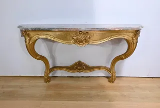 Importante Console d'Applique en Bois Doré, style Louis XV - Début XXe