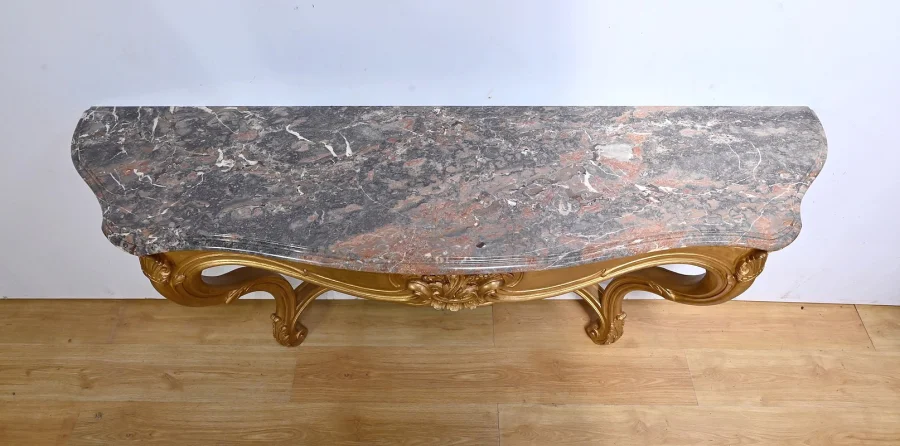 Importante Console d'Applique en Bois Doré, style Louis XV - Début XXe