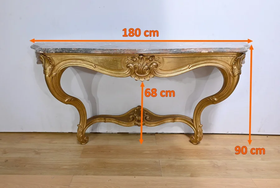 Importante Console d'Applique en Bois Doré, style Louis XV - Début XXe