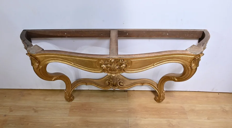 Importante Console d'Applique en Bois Doré, style Louis XV - Début XXe