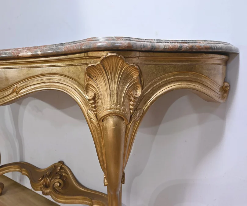 Importante Console d'Applique en Bois Doré, style Louis XV - Début XXe