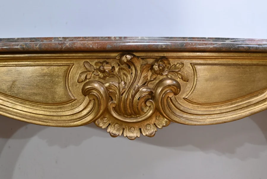 Importante Console d'Applique en Bois Doré, style Louis XV - Début XXe