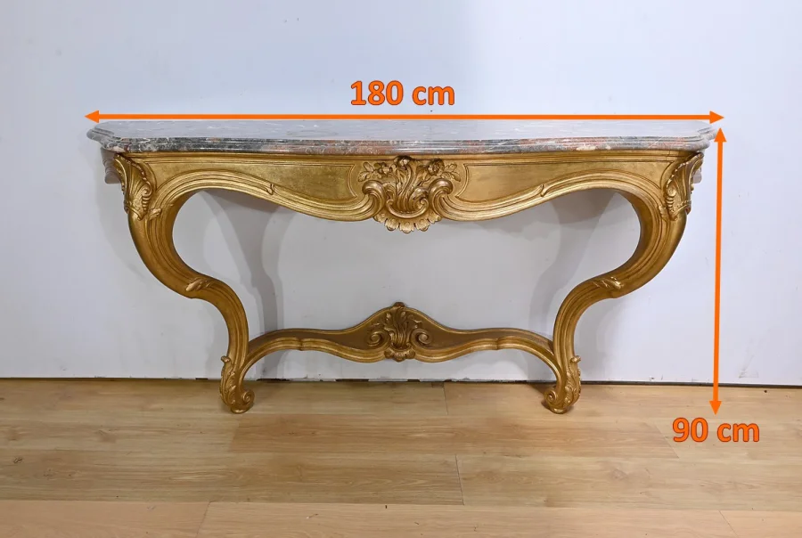 Importante Console d'Applique en Bois Doré, style Louis XV - Début XXe