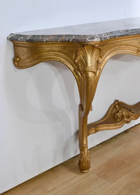 Importante Console d'Applique en Bois Doré, style Louis XV - Début XXe