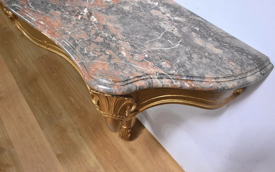 Importante Console d'Applique en Bois Doré, style Louis XV - Début XXe