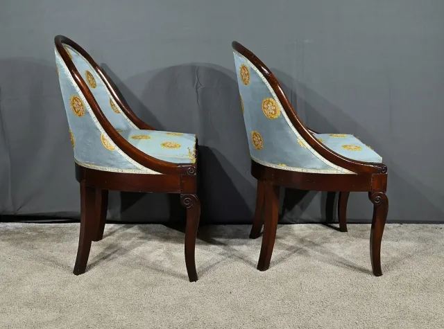 Paire de Chaises Gondoles en Acajou, époque Restauration - 1ère partie XIXe