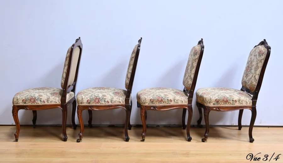 Suite de 4 Chaises en Palissandre, style Louis XV, époque Napoléon III – Milieu XIXe
