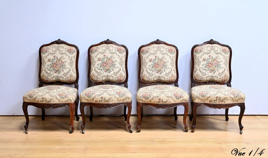Suite de 4 Chaises en Palissandre, style Louis XV, époque Napoléon III – Milieu XIXe