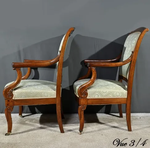 Paire de Fauteuils à Crosses en Acajou, époque Restauration – Début XIXe