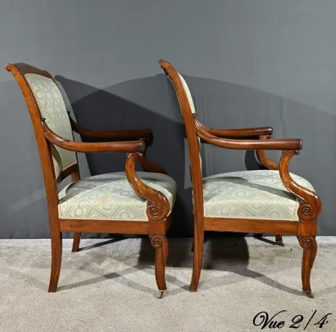 Paire de Fauteuils à Crosses en Acajou, époque Restauration – Début XIXe