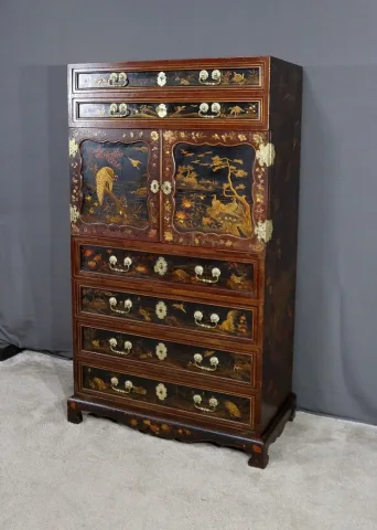 Cabinet Chinois en Bois laqué et Bois peint - Début XXe