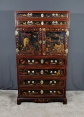 Cabinet Chinois en Bois laqué et Bois peint - Début XXe