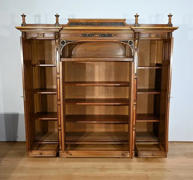Rares Cabinet de Travail et Bureau en Noyer, Renaissance Italienne - 1900