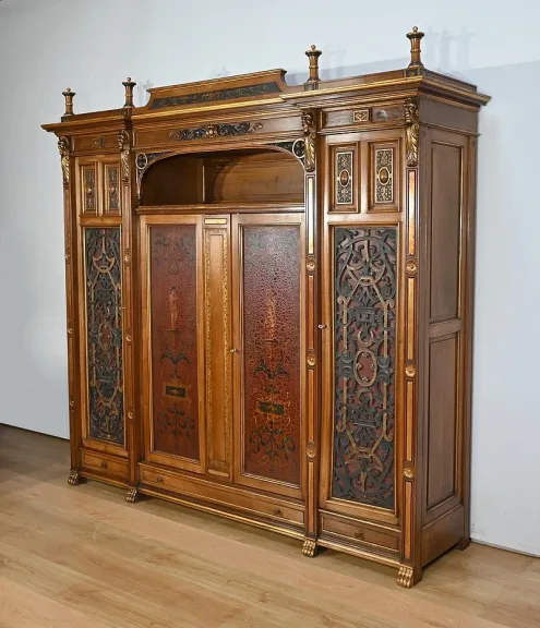 Rares Cabinet de Travail et Bureau en Noyer, Renaissance Italienne - 1900