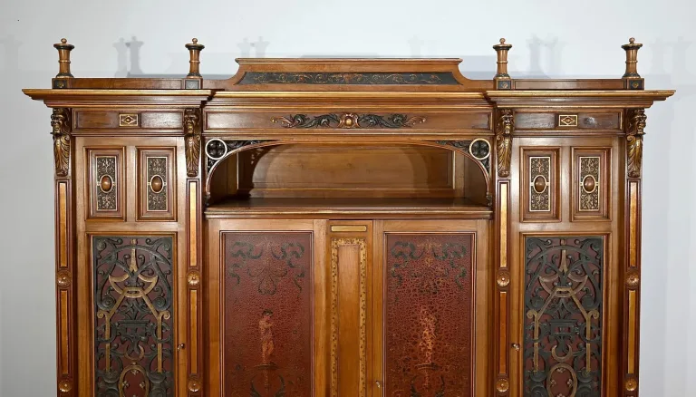 Rares Cabinet de Travail et Bureau en Noyer, Renaissance Italienne - 1900