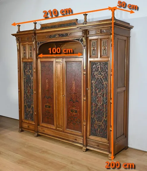 Rares Cabinet de Travail et Bureau en Noyer, Renaissance Italienne - 1900