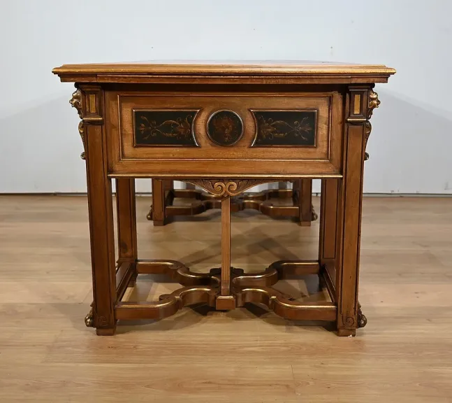 Rares Cabinet de Travail et Bureau en Noyer, Renaissance Italienne - 1900