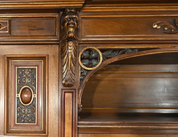 Rares Cabinet de Travail et Bureau en Noyer, Renaissance Italienne - 1900