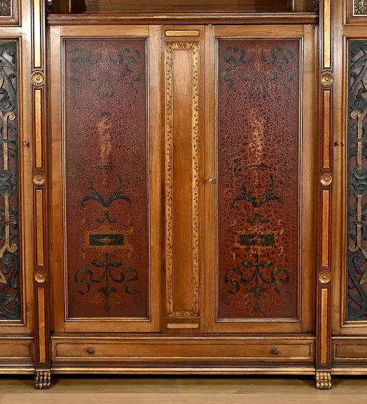 Rares Cabinet de Travail et Bureau en Noyer, Renaissance Italienne - 1900