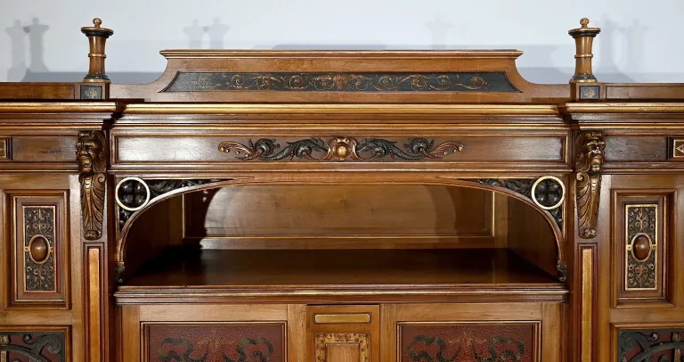 Rares Cabinet de Travail et Bureau en Noyer, Renaissance Italienne - 1900
