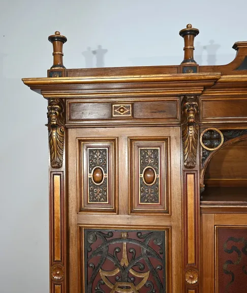 Rares Cabinet de Travail et Bureau en Noyer, Renaissance Italienne - 1900