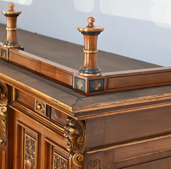 Rares Cabinet de Travail et Bureau en Noyer, Renaissance Italienne - 1900