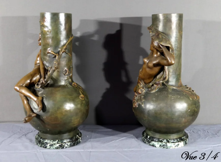 PAIR OF SPELTER VASES signed L. MOREAU
