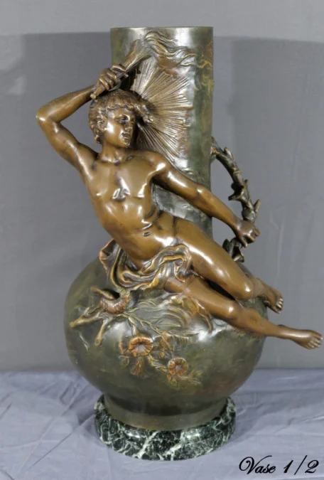PAIR OF SPELTER VASES signed L. MOREAU