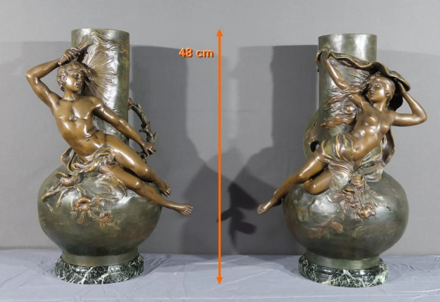 PAIR OF SPELTER VASES signed L. MOREAU