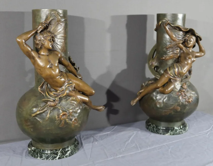 PAIR OF SPELTER VASES signed L. MOREAU