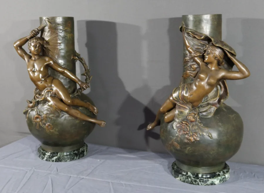 PAIR OF SPELTER VASES signed L. MOREAU