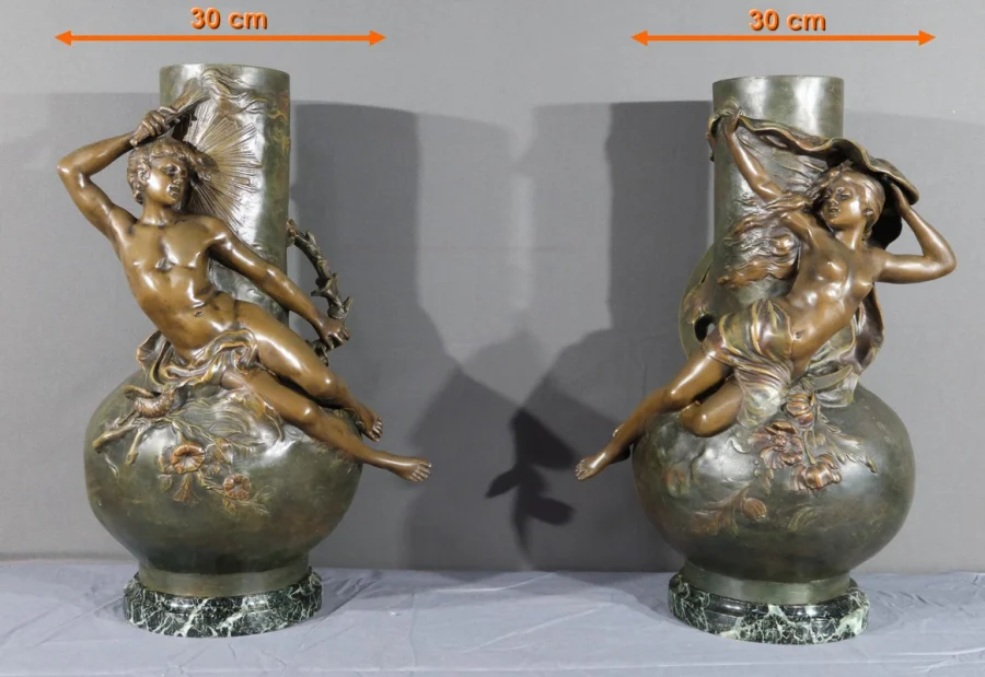 PAIR OF SPELTER VASES signed L. MOREAU
