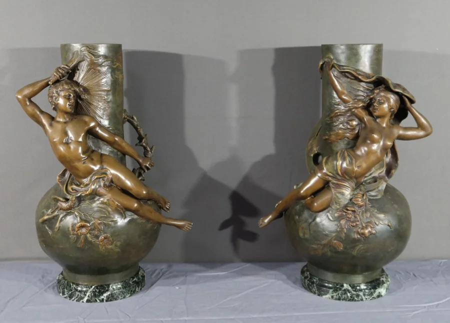 PAIR OF SPELTER VASES signed L. MOREAU