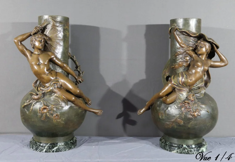 PAIR OF SPELTER VASES signed L. MOREAU