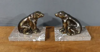 Paire de Serre-Livres « Ours » en Métal Doré – 1920