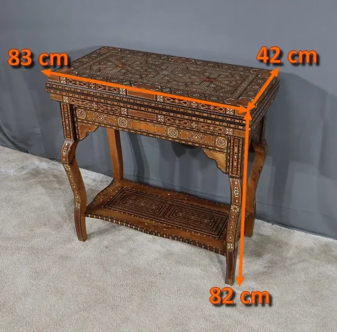 Table à Jeux Syrienne en Olivier, Marqueterie et Incrustations – Fin XIXe