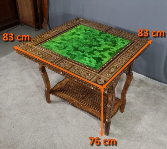 Table à Jeux Syrienne en Olivier, Marqueterie et Incrustations – Fin XIXe