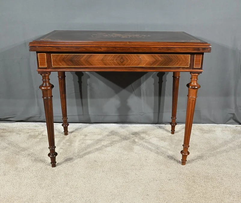 Table à Système en Marqueterie, style Louis XVI – 2ème moitié XIXe
