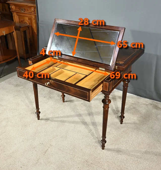Table à Système en Marqueterie, style Louis XVI – 2ème moitié XIXe