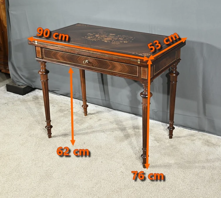 Table à Système en Marqueterie, style Louis XVI – 2ème moitié XIXe
