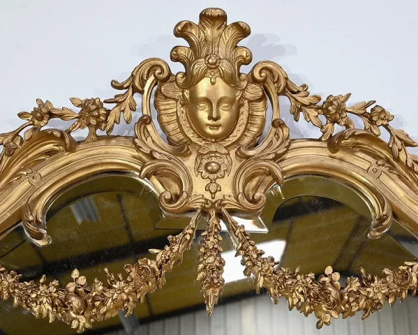 Important Miroir en Bois Doré, style Louis XIV / Louis XV, époque Napoléon III – Milieu XIXe