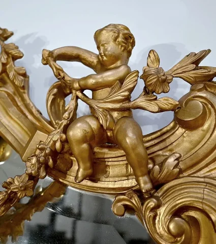 Important Miroir en Bois Doré, style Louis XIV / Louis XV, époque Napoléon III – Milieu XIXe