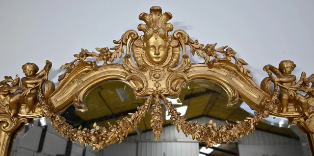 Important Miroir en Bois Doré, style Louis XIV / Louis XV, époque Napoléon III – Milieu XIXe