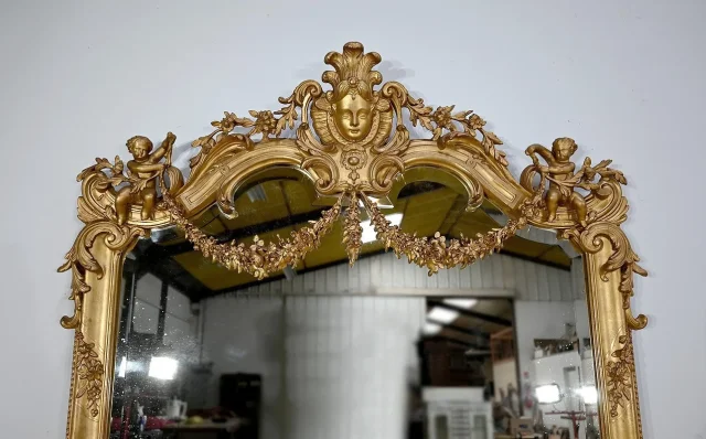 Important Miroir en Bois Doré, style Louis XIV / Louis XV, époque Napoléon III – Milieu XIXe