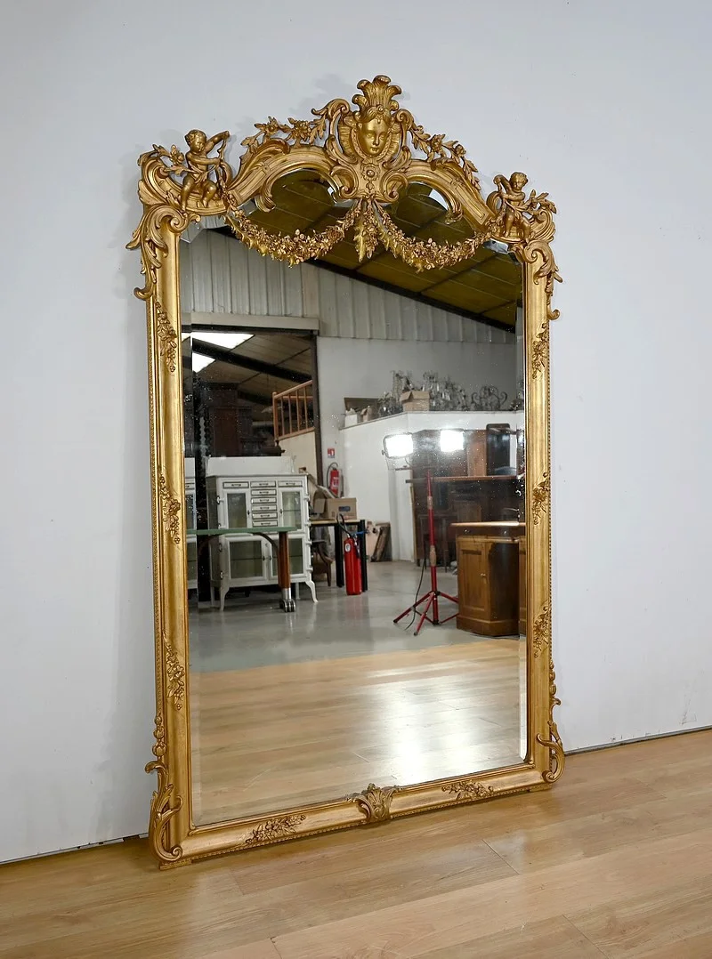 Important Miroir en Bois Doré, style Louis XIV / Louis XV, époque Napoléon III – Milieu XIXe