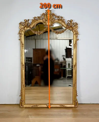 Important Miroir en Bois Doré, style Louis XIV / Louis XV, époque Napoléon III – Milieu XIXe