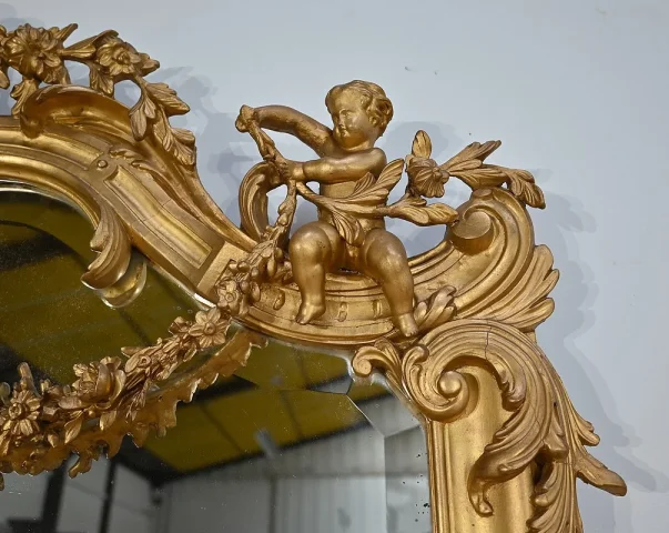 Important Miroir en Bois Doré, style Louis XIV / Louis XV, époque Napoléon III – Milieu XIXe